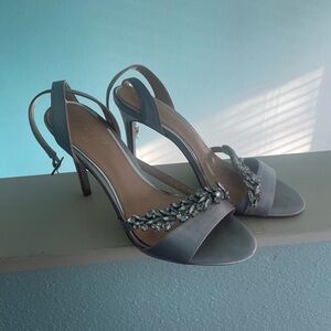 Silver Badgley Mischka formal heels with rhinestones